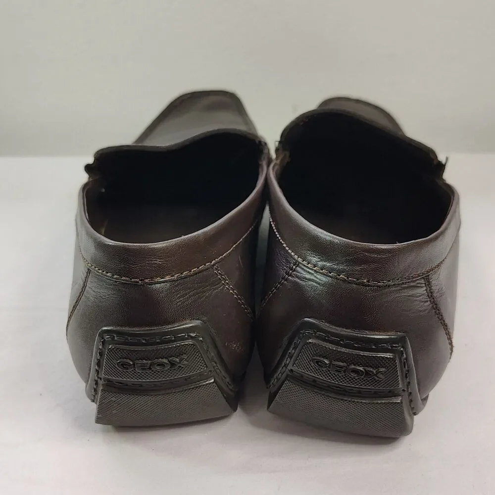 GEOX Men’s Brown Leather Slip On Loafers Breathes Size EU 43 Comfort Shoes